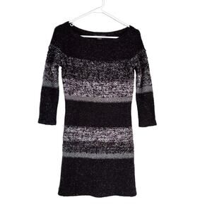 Armani Exchange Sweater Dress Black Grey Silver Striped Textured - size S - EUC